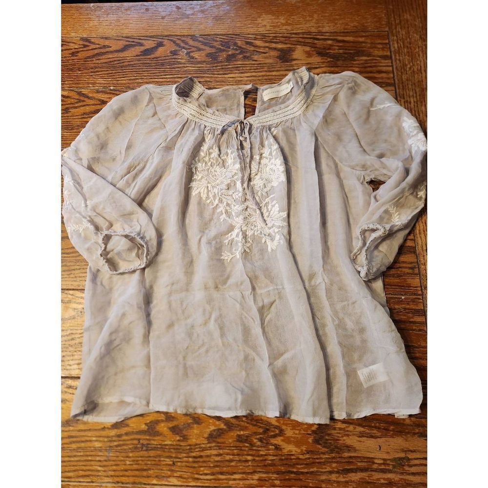Johnny Was 4love liberty sheer grey silk blouse sz Medium